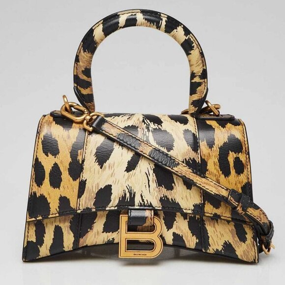Balenciaga Leopard Print Smooth Leather Hourglass XS Top Handle Bag - Picture 1 of 10
